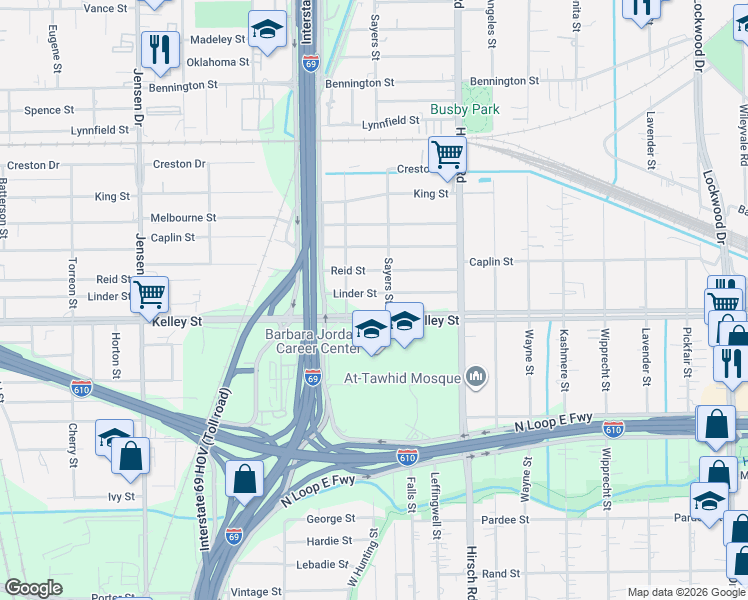map of restaurants, bars, coffee shops, grocery stores, and more near 3926 Linder St in Houston