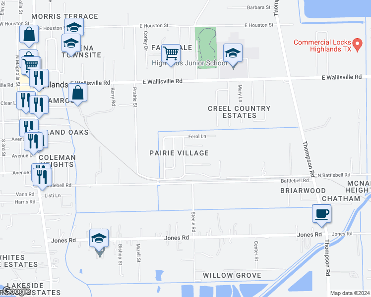 map of restaurants, bars, coffee shops, grocery stores, and more near 901 Lillian Street in Highlands