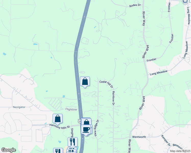 map of restaurants, bars, coffee shops, grocery stores, and more near 2004 Cedar Hill Drive in Spring Branch