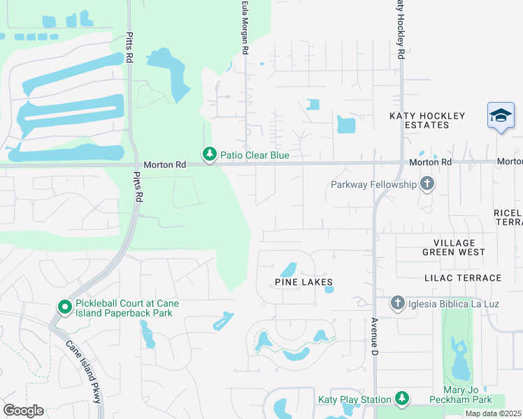map of restaurants, bars, coffee shops, grocery stores, and more near 2814 East Elm Circle in Katy