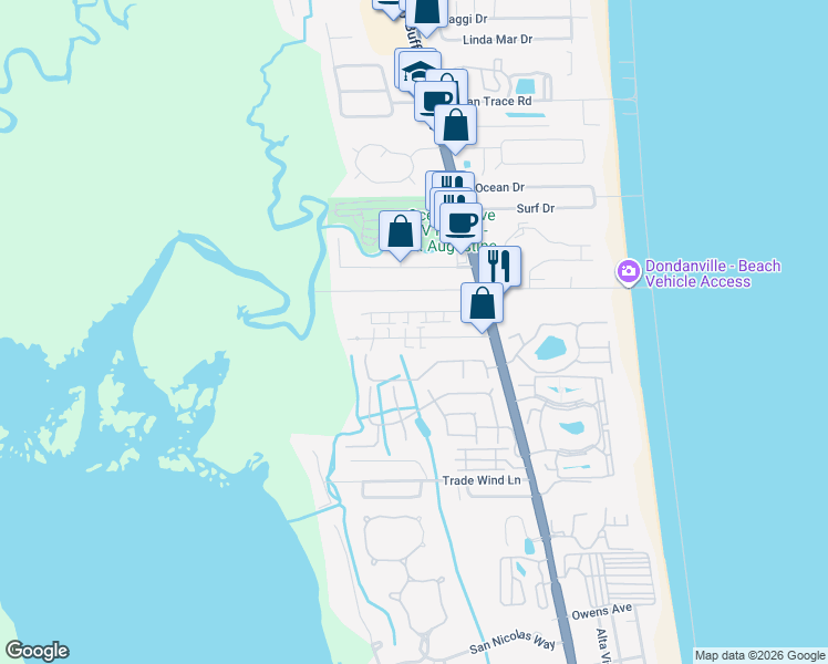 map of restaurants, bars, coffee shops, grocery stores, and more near 120A Rio Del Mar Street in St. Augustine