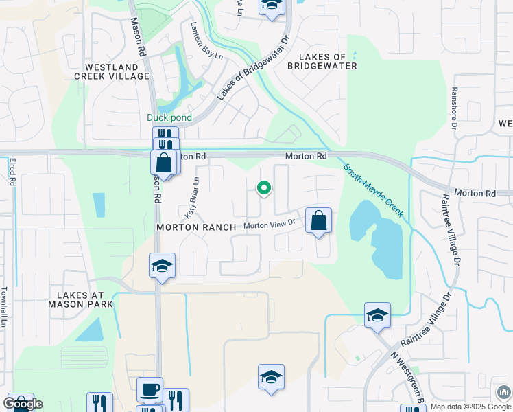map of restaurants, bars, coffee shops, grocery stores, and more near 2706 Indigo Stone Lane in Katy