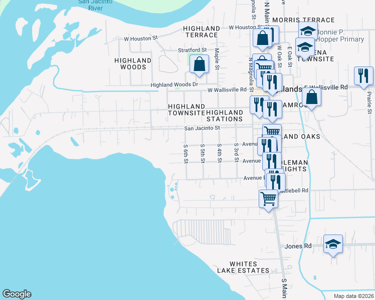 map of restaurants, bars, coffee shops, grocery stores, and more near 207 South 6th Street in Highlands