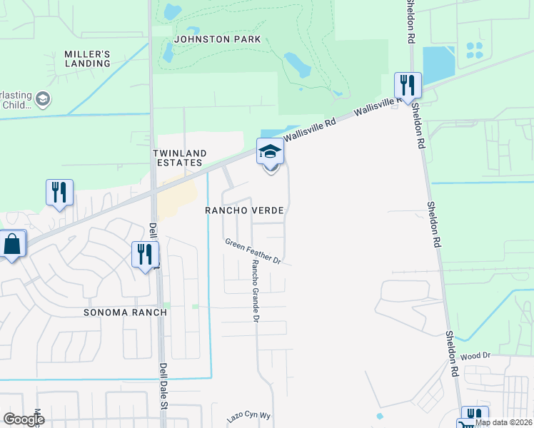 map of restaurants, bars, coffee shops, grocery stores, and more near 16514 Veneta Court in Houston