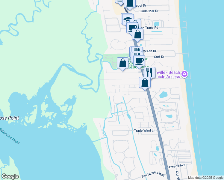 map of restaurants, bars, coffee shops, grocery stores, and more near 128 Rio Del Mar Street in St. Augustine