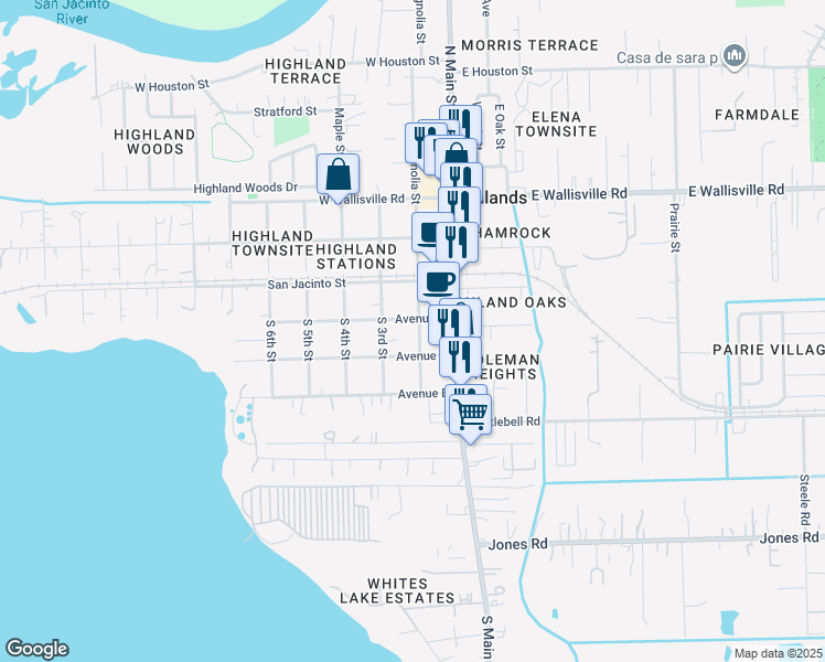 map of restaurants, bars, coffee shops, grocery stores, and more near 204 South Magnolia Street in Highlands