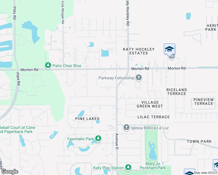 map of restaurants, bars, coffee shops, grocery stores, and more near Pecan Lane in Katy