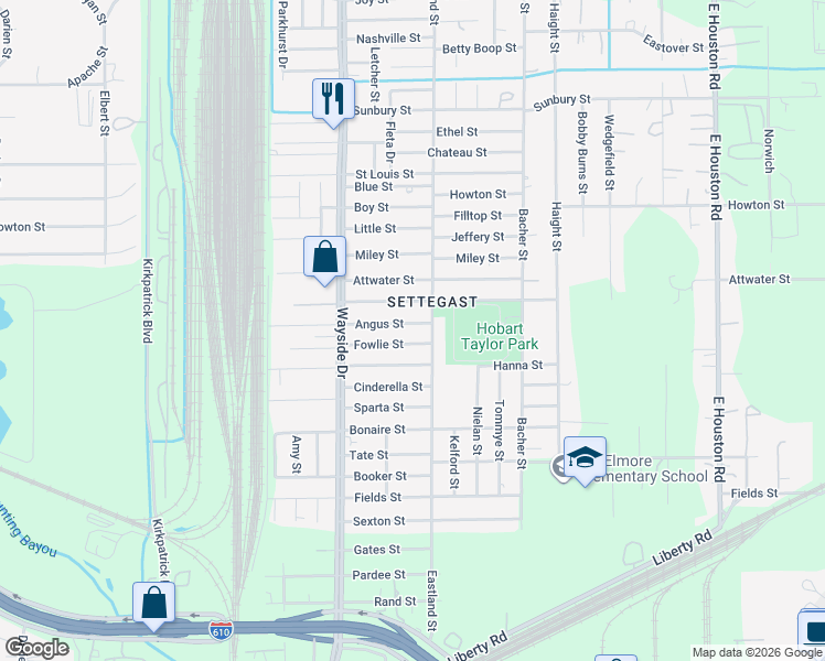 map of restaurants, bars, coffee shops, grocery stores, and more near 7985 Fowlie Street in Houston
