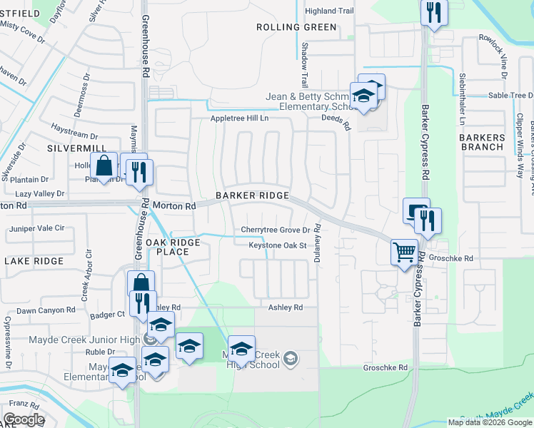 map of restaurants, bars, coffee shops, grocery stores, and more near 3106 Orchard Valley Court in Houston