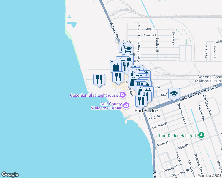 map of restaurants, bars, coffee shops, grocery stores, and more near 194 Dockside Dr in Port St Joe