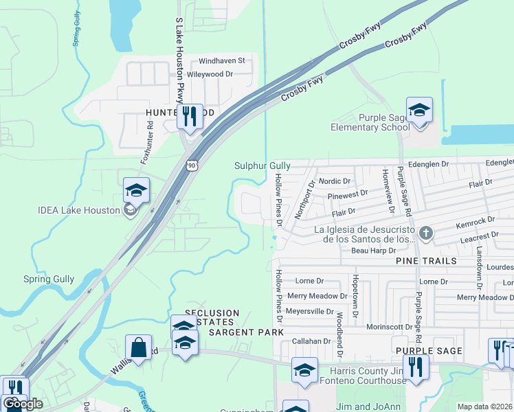map of restaurants, bars, coffee shops, grocery stores, and more near 13782 Fernlake Drive in Houston