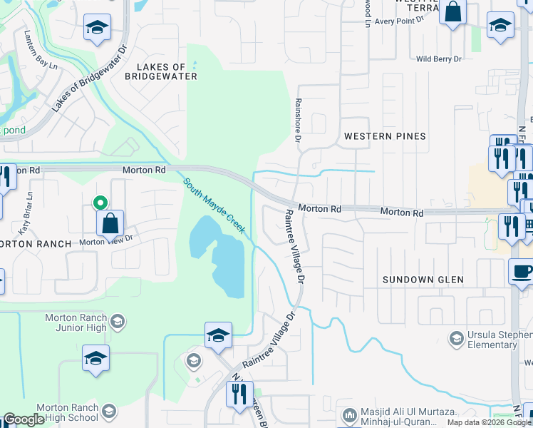 map of restaurants, bars, coffee shops, grocery stores, and more near 3035 Texas Oak Drive in Katy