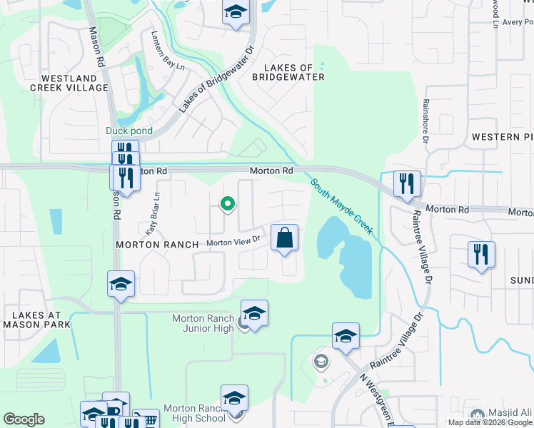 map of restaurants, bars, coffee shops, grocery stores, and more near 21403 Slate Crossing Lane in Katy