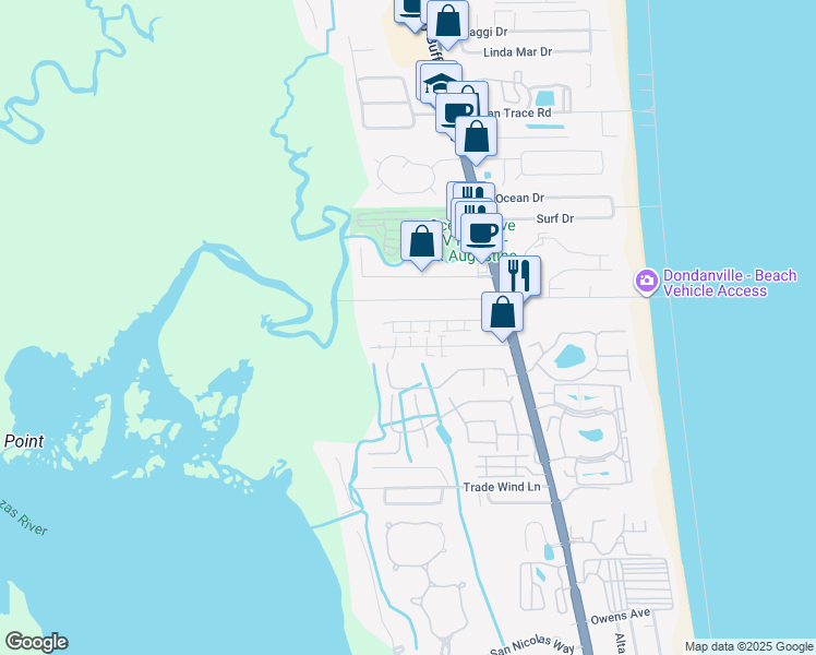 map of restaurants, bars, coffee shops, grocery stores, and more near 128 Rio Del Mar Street in St. Augustine