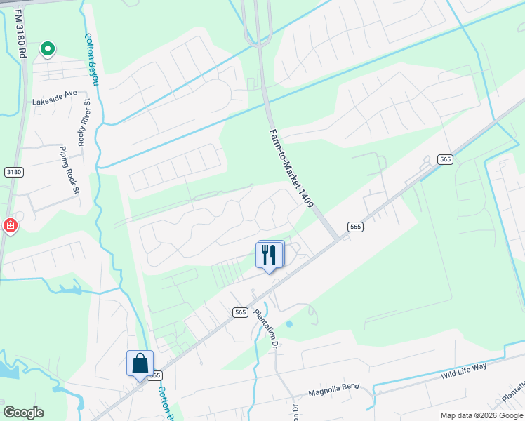 map of restaurants, bars, coffee shops, grocery stores, and more near 6103 Coral Cove Road in Mont Belvieu