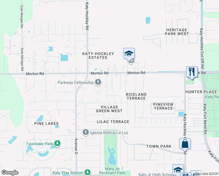 map of restaurants, bars, coffee shops, grocery stores, and more near 2848 Elder Road in Katy
