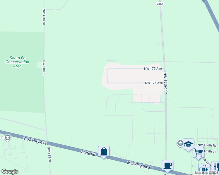 map of restaurants, bars, coffee shops, grocery stores, and more near 17991 Northwest 175 Avenue in Alachua