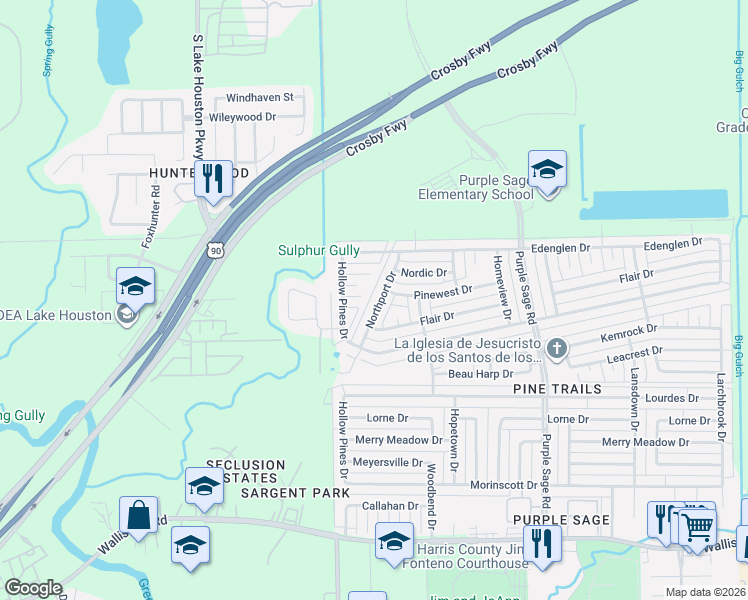 map of restaurants, bars, coffee shops, grocery stores, and more near 6339 Northport Drive in Houston