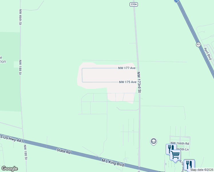 map of restaurants, bars, coffee shops, grocery stores, and more near 17709 Northwest 175 Avenue in Alachua