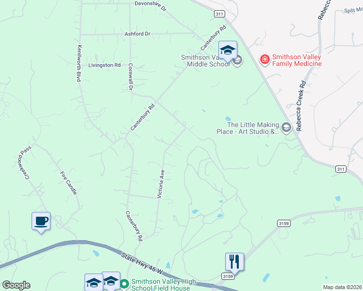 map of restaurants, bars, coffee shops, grocery stores, and more near 4005 Cornwall Drive in Spring Branch