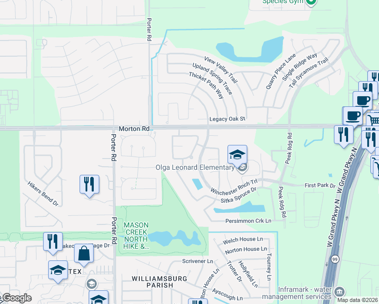 map of restaurants, bars, coffee shops, grocery stores, and more near 23802 Hawthorn Dale Court in Katy