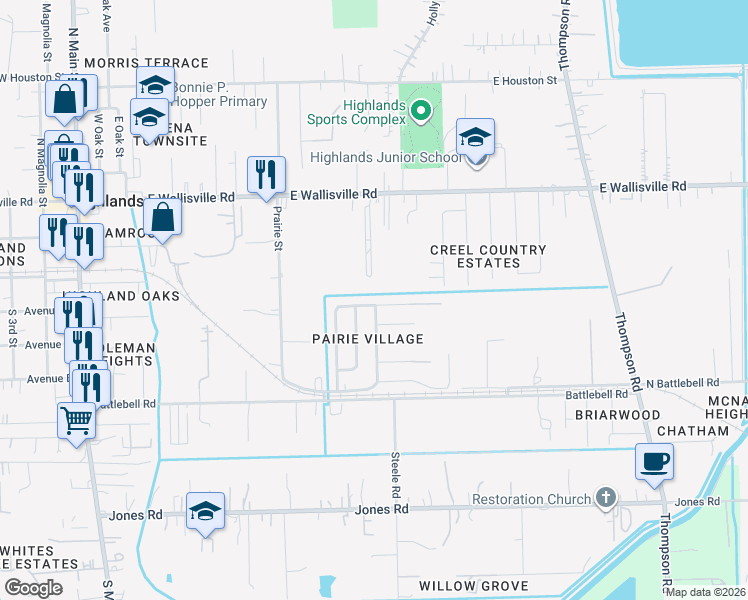 map of restaurants, bars, coffee shops, grocery stores, and more near 906 Ferol Lane in Highlands