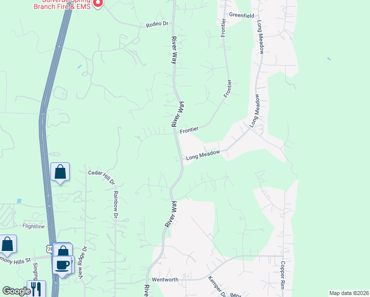 map of restaurants, bars, coffee shops, grocery stores, and more near 2459 River Way in Spring Branch