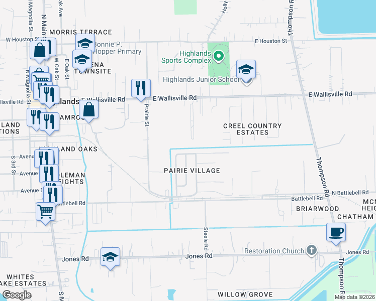 map of restaurants, bars, coffee shops, grocery stores, and more near 906 Ferol Lane in Highlands