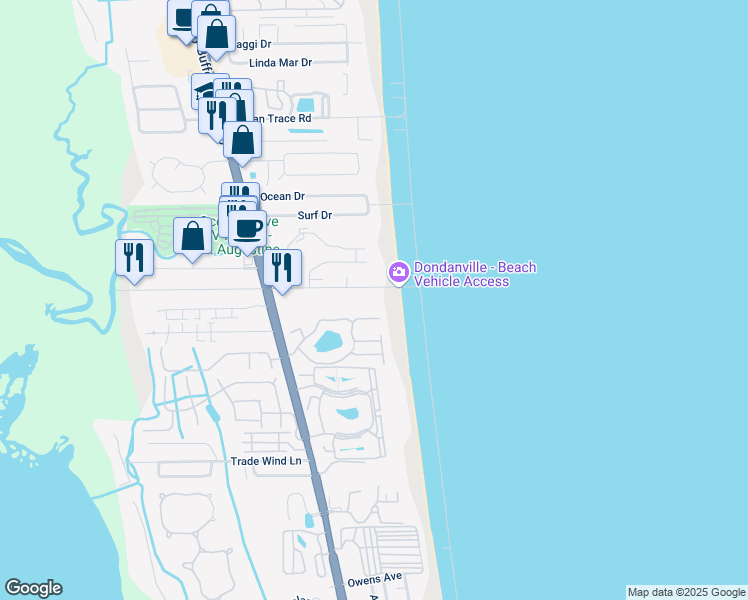 map of restaurants, bars, coffee shops, grocery stores, and more near 1 Dondanville Road in St. Augustine