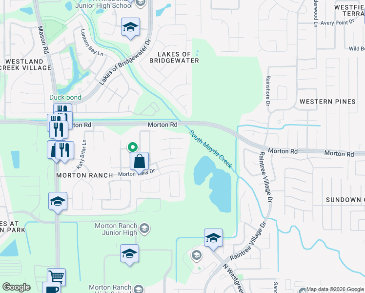 map of restaurants, bars, coffee shops, grocery stores, and more near 21303 Beacon Springs Lane in Katy