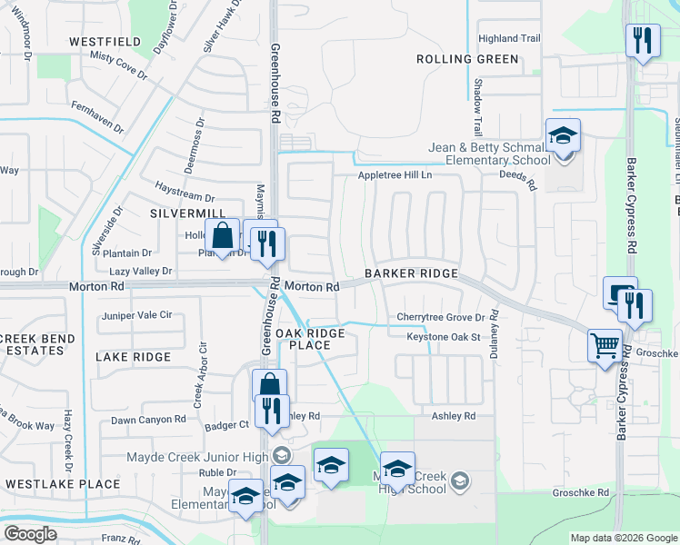 map of restaurants, bars, coffee shops, grocery stores, and more near 3206 Piney Forest Drive in Houston