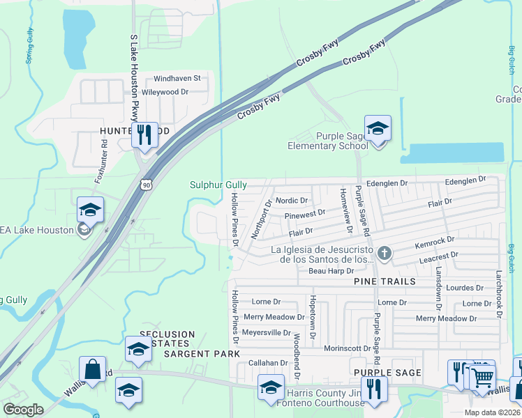 map of restaurants, bars, coffee shops, grocery stores, and more near 6339 Northport Drive in Houston