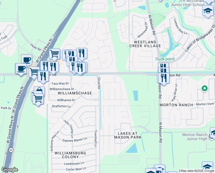 map of restaurants, bars, coffee shops, grocery stores, and more near 2815 Frost Gate Ct in Katy