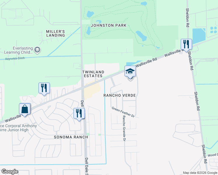 map of restaurants, bars, coffee shops, grocery stores, and more near 2243 Forest Ranch Drive in Houston