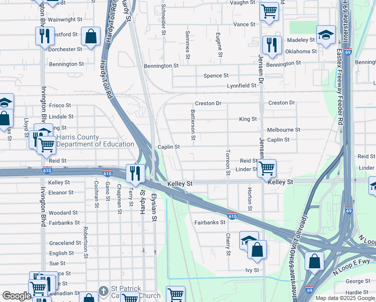 map of restaurants, bars, coffee shops, grocery stores, and more near 2006 Caplin Street in Houston