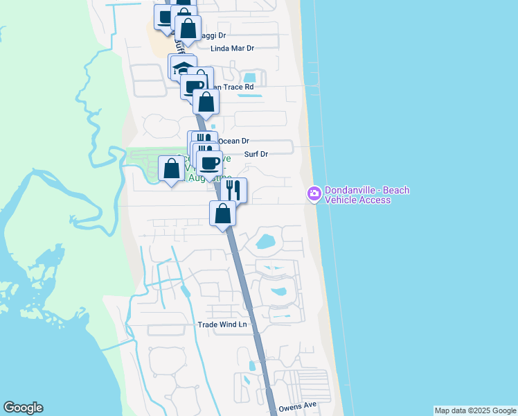 map of restaurants, bars, coffee shops, grocery stores, and more near 11 Dondanville Road in Saint Augustine