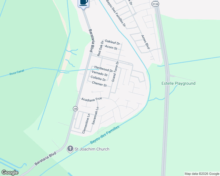 map of restaurants, bars, coffee shops, grocery stores, and more near 2701 Chenier Street in Marrero