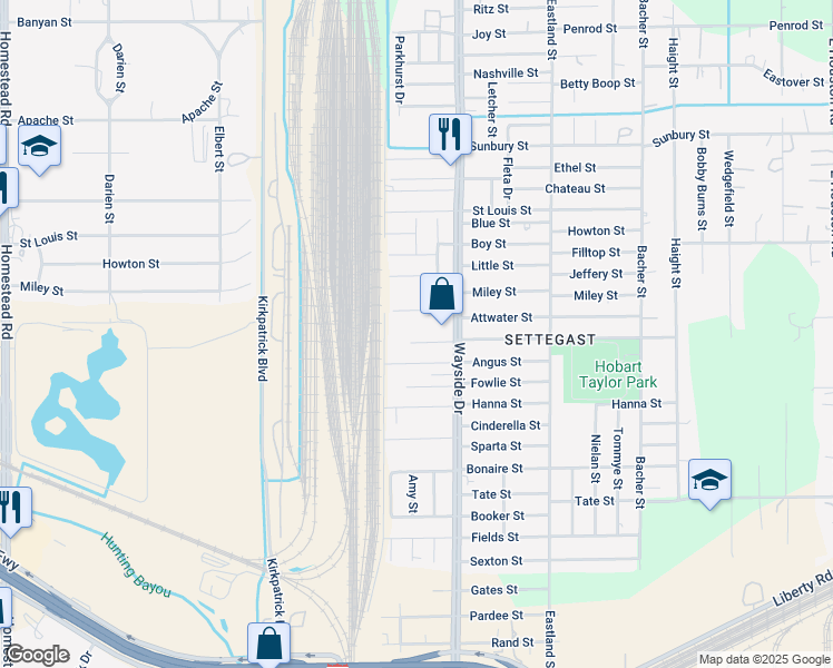 map of restaurants, bars, coffee shops, grocery stores, and more near 7809 Kenton Street in Houston