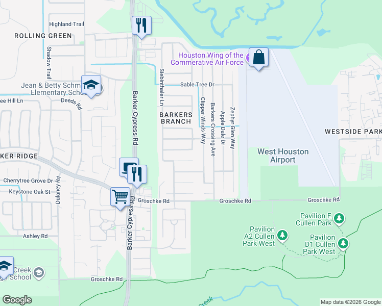 map of restaurants, bars, coffee shops, grocery stores, and more near 18207 Tangle Tree Ln in Houston