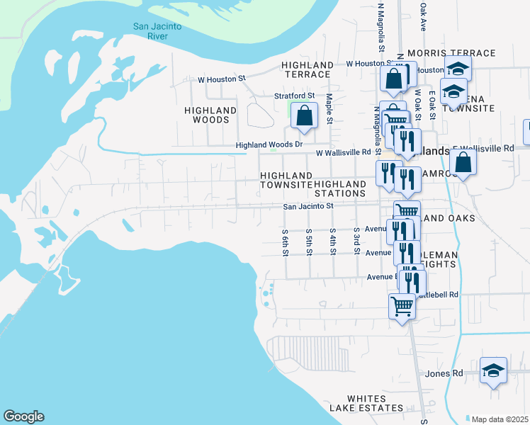 map of restaurants, bars, coffee shops, grocery stores, and more near 615 San Jacinto Street in Highlands