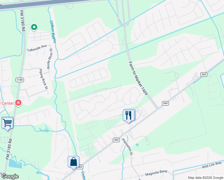 map of restaurants, bars, coffee shops, grocery stores, and more near Barron Road in Mont Belvieu