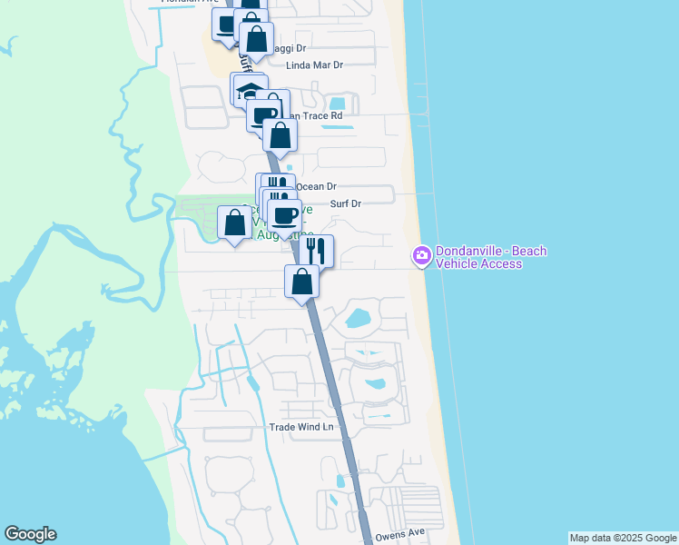 map of restaurants, bars, coffee shops, grocery stores, and more near 11 Dondanville Road in St. Augustine