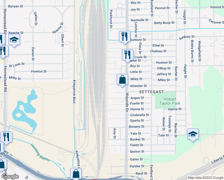 map of restaurants, bars, coffee shops, grocery stores, and more near 7809 Kenton Street in Houston