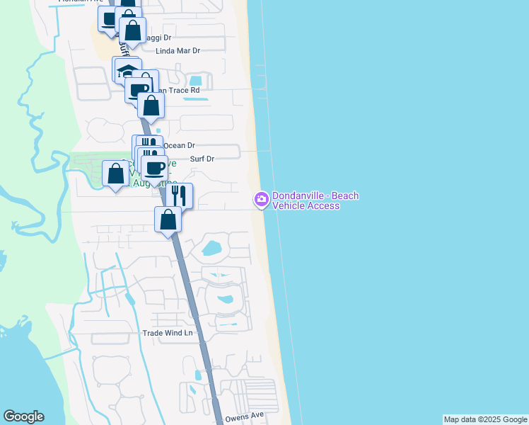 map of restaurants, bars, coffee shops, grocery stores, and more near 1 Dondanville Road in St. Augustine