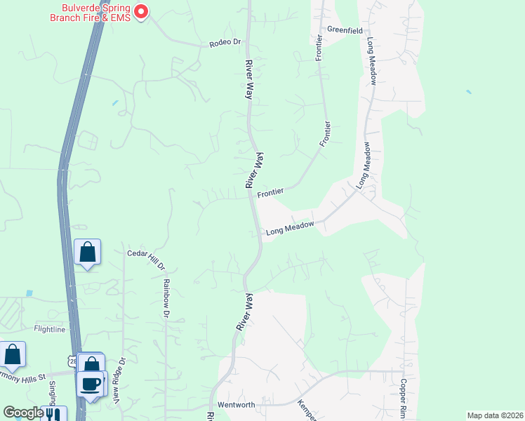 map of restaurants, bars, coffee shops, grocery stores, and more near 2459 River Way in Spring Branch