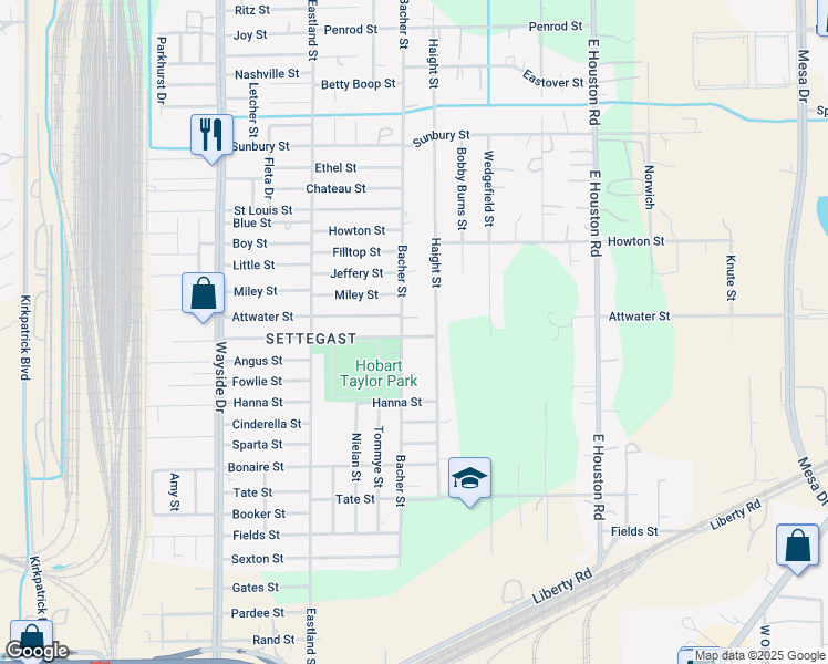 map of restaurants, bars, coffee shops, grocery stores, and more near 8205 Kenton Street in Houston