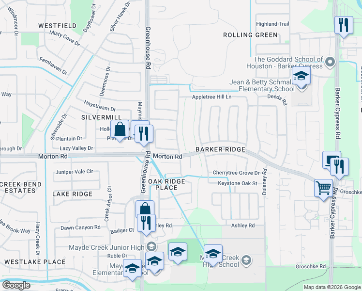 map of restaurants, bars, coffee shops, grocery stores, and more near 3206 Piney Forest Drive in Houston
