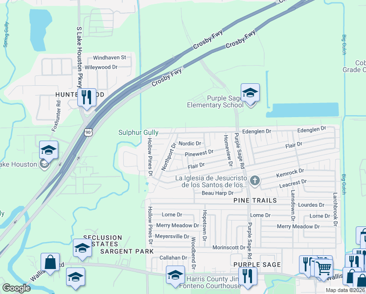 map of restaurants, bars, coffee shops, grocery stores, and more near 14114 Nordic Dr in Houston
