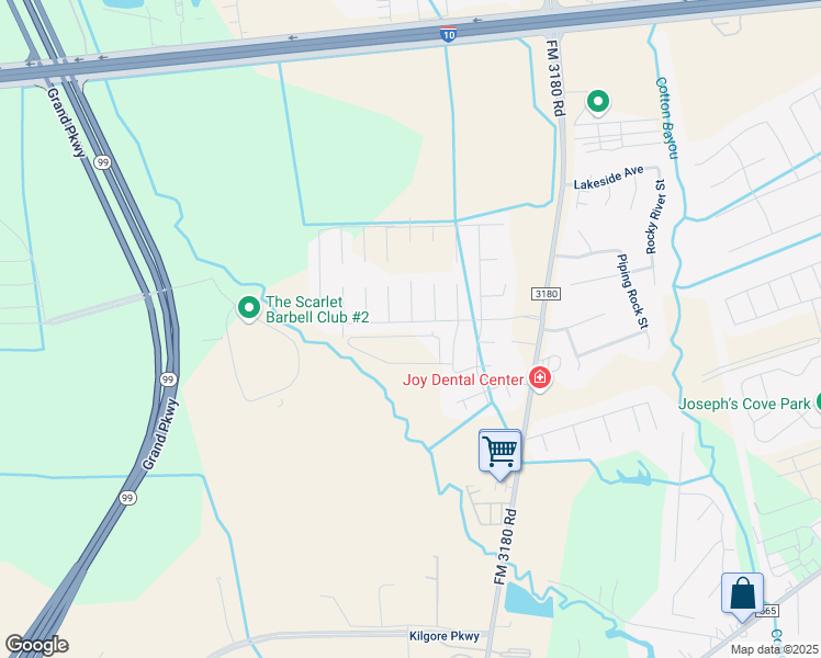 map of restaurants, bars, coffee shops, grocery stores, and more near 4614 Legends Bay Drive in Baytown