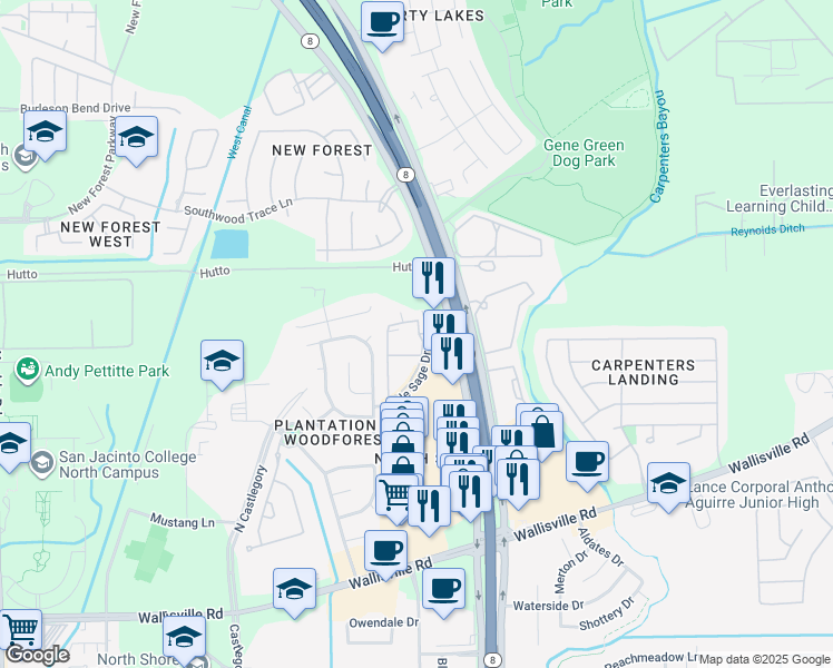 map of restaurants, bars, coffee shops, grocery stores, and more near in Harris County